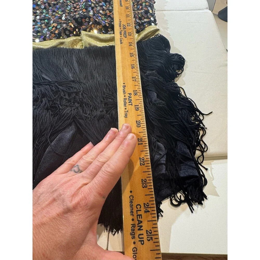 Weissman Black Gold Sequin Fringe Leotard Shorts Large Child LC